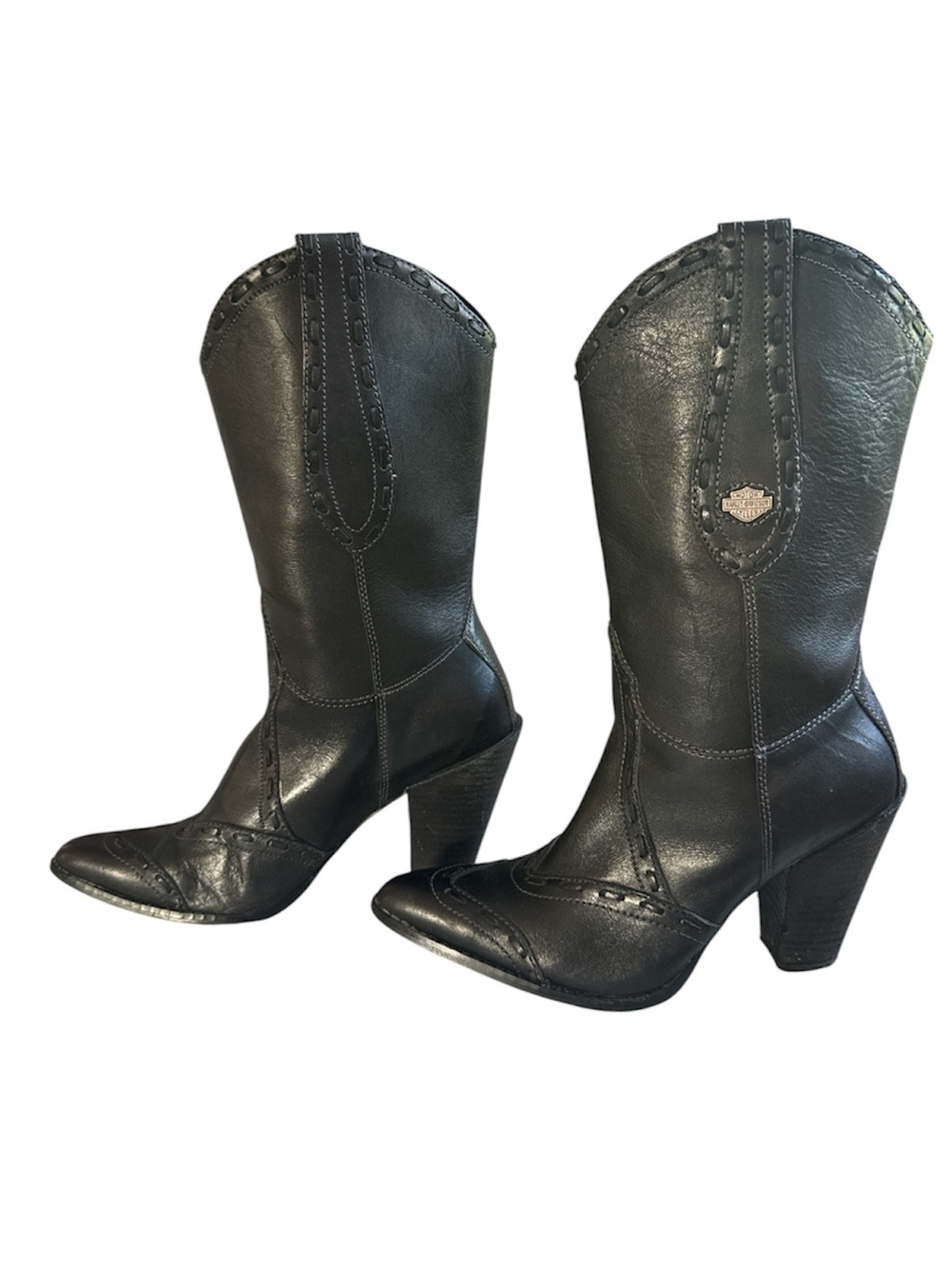 Harley-Davidson Black Western Heeled Mid-Calf Pointed Toe Boots